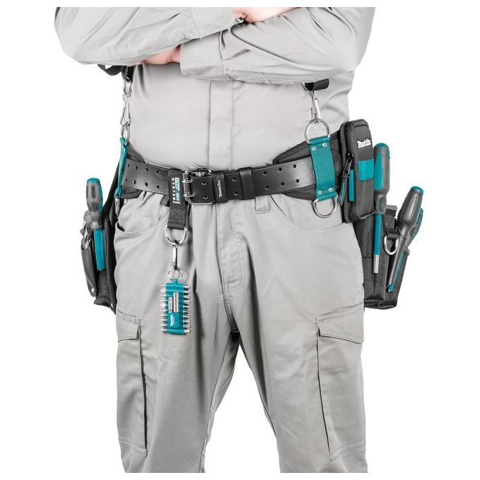 Makita E-15235 Cintura Portaattrezzi 5 Pezzi in Poliestere e Pelle con Tasche Multiple e Imbottitura in Rete Colore Nero Blu