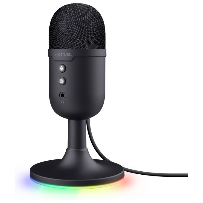 Trust 25372 GXT 234P Yunix Microfono da Tavolo USB Condensatore 48 kHz 16 bit con Uscita Cuffie e Muting Pulsante colore Nero