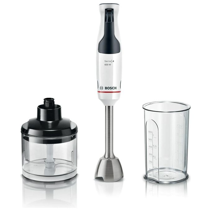Bosch MSM4W220 Serie 4 ErgoMaster Frullatore ad Immersione 600W QuattroBlade con Tritatutto e Bicchiere Graduato colore Bianco