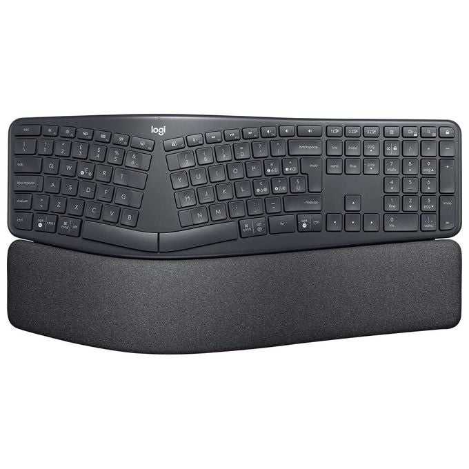 Logitech 920-010349 ERGO K860 Tastiera Split Ergonomica Wireless Bluetooth Layout Italiano QWERTY con Supporto Polso Regolabile colore Grafite