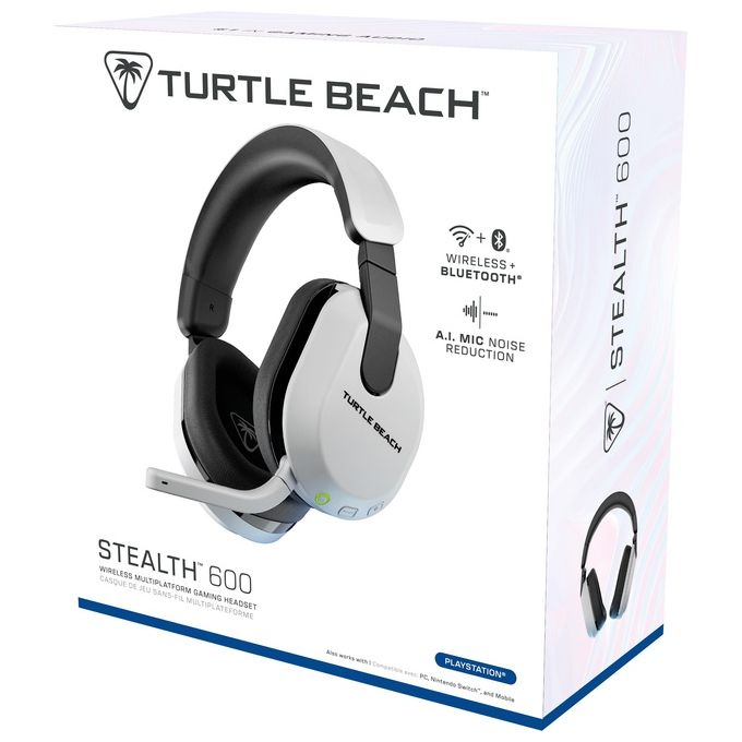 Turtle Beach TBS-3102-15 Stealth 600 Gen 3 Auricolare Wireless Gaming con Connessione 2.4 GHz e Bluetooth 5.2 per PS5 PS4 PC Mobile Durata Batteria Fino a 80 Ore colore Bianco