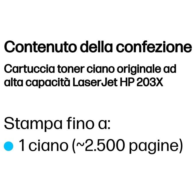 HP CF541X LaserJet 203X Toner Cartuccia ad Alta Capacita' 2500 pagine colore Ciano