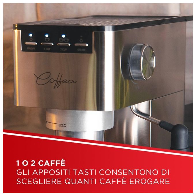 Polti PCEU0131 Coffea P10S Macchina da caffe' Manuale Combinata 1,3 L 15 bar 1450 W Montalatte Integrato Due Tazze Contemporaneamente Spegnimento Automatico colore Argento