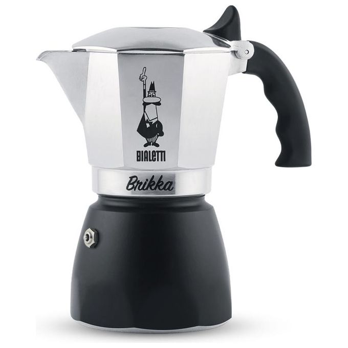 Bialetti 7327 Brikka Caffettiera Moka 2 Tazze 100 ml Valvola Brevettata colore Nero