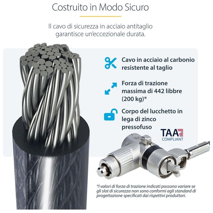 StarTech.com DUALKA10-LAPTOP-LOCK Cavo di Sicurezza per Notebook a Duplice Accesso 2 m con Chiave Identica e Combinazione a 4 Cifre Resettabile Colore Nero