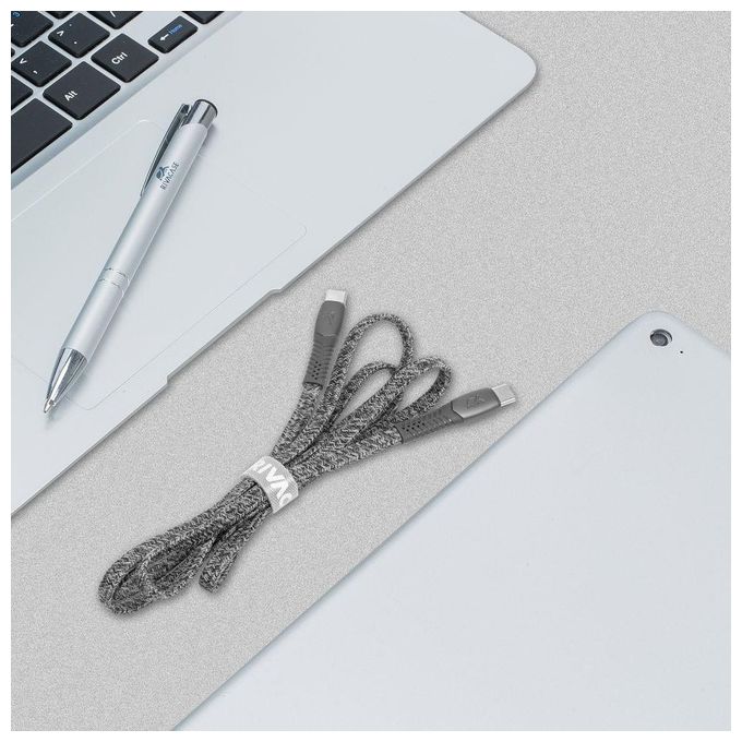 Rivacase Cavo di Ricarica Piatto In Nylon Resistente Type-C - Type-C 1.2mt Grigio