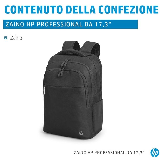 HP 500S6AA Professional Zaino per Notebook 17,3'' Poliestere Resistente all'Acqua 6 Scomparti Porta Bottiglia colore Nero