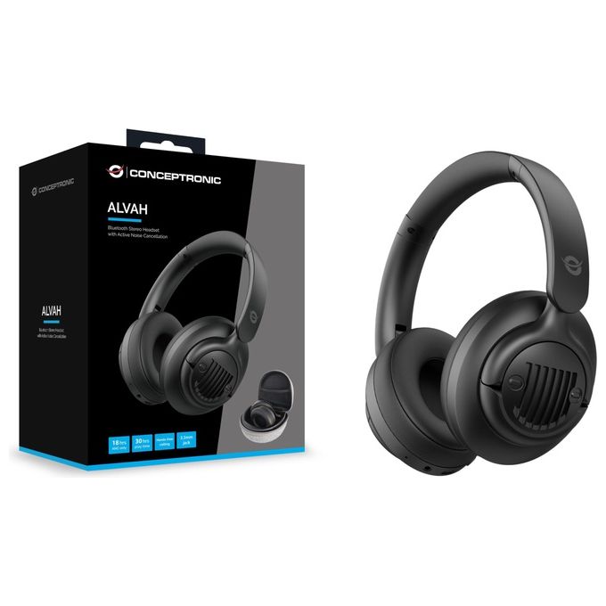 Conceptronic ALVAH02B Cuffie Bluetooth Stereo con Cancellazione Attiva del Rumore Ripiegabili 30 Ore di Autonomia colore Nero