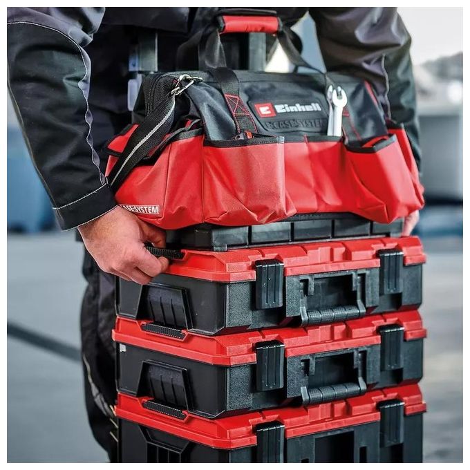 Einhell 4540036 E-Case Borsa Porta Attrezzi Sistema Modulare Portata 30 Kg 6 Tasche colore Nero Rosso