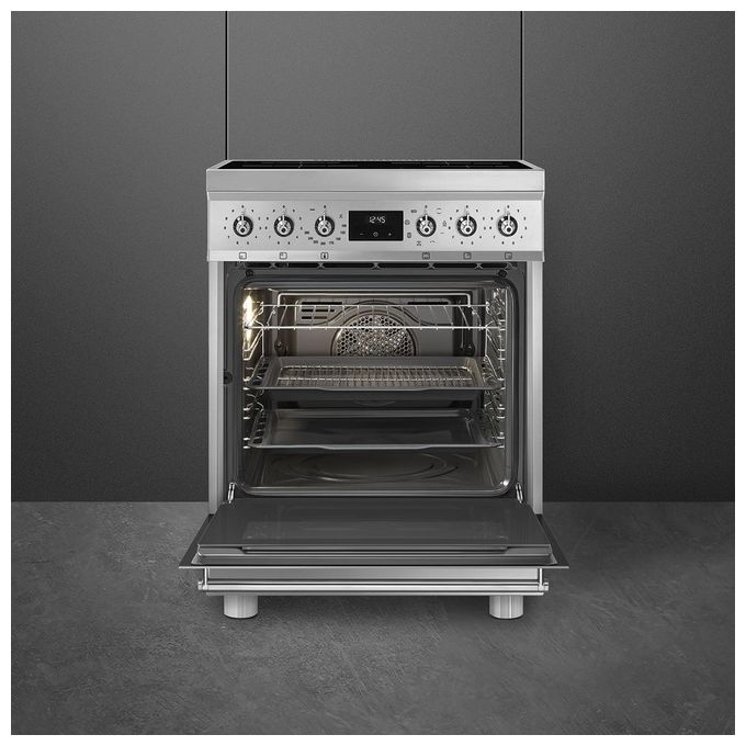 Smeg C6IMXM2 Sinfonia Cucina Piano Cottura Induzione 60 cm 4 Zone Forno Termoventilato 70 L Classe A (90x60x60 cm) colore Acciaio Inox