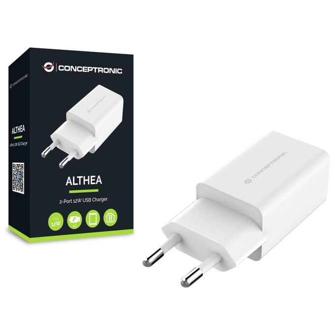 Conceptronic ALTHEA06W Caricabatterie da Parete 2 Porte USB 12W 2,4A Universale colore Bianco