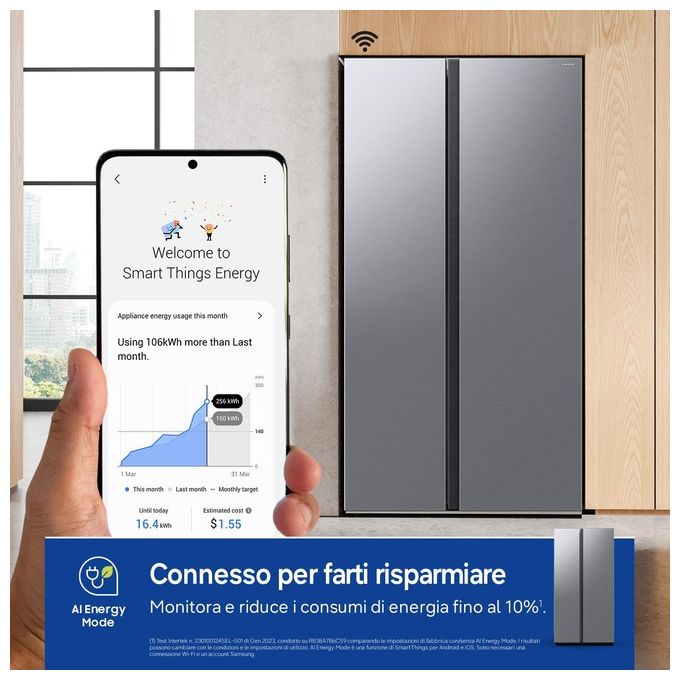 Samsung RS57DG400EM9EF Air Space AI Frigorifero Side by Side 583 L 178 cm Classe E 37 dB No Frost Wi-Fi SpaceMax (178x91.2x71.6 cm) colore Acciaio Inox