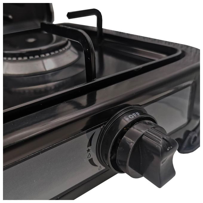 Ardes AR1FG02 Odino 2 Fornello a gas GPL 2 fuochi 2200 W griglia removibile coperchio trasporto colore Nero