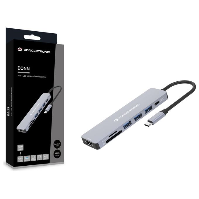 Conceptronic DONN19G Replicatore di Porte e Docking Station per Notebook Cablato Usb 3.2 Gen 1 Type-C Grigio