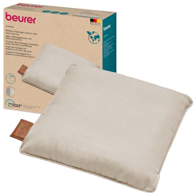 Beurer MG139 Cuscino massaggiante Shiatsu senza fili 4 testine funzione calore 2 livelli autonomia 2 ore colore Beige
