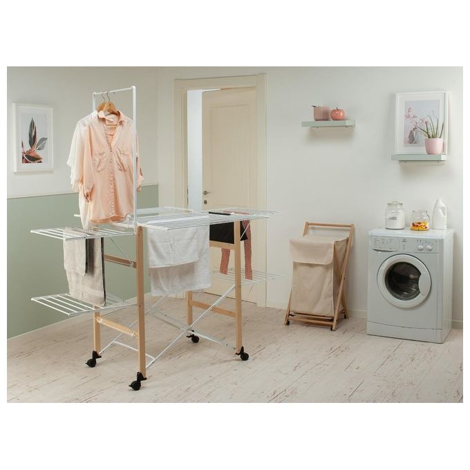 Foppapedretti SuperGulliver Evo Stendibiancheria Pieghevole 35 m con Ruote e Barra Porta Spalle colore Naturale