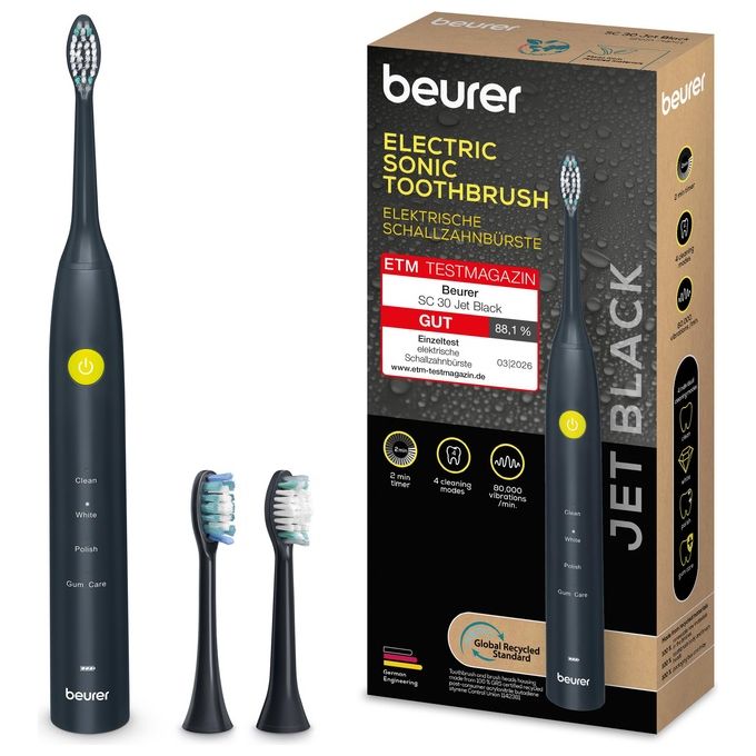 Beurer 10487 SC 30 Spazzolino elettrico sonico 4 modalita' Timer 30 sec autonomia 60 min colore Nero