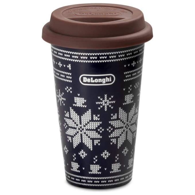 De'Longhi DLSC076 ESPRI Tazza Termica in Ceramica Doppia Parete 300 ml Coperchio Silicone Microonde Lavastoviglie colore Marrone Viola
