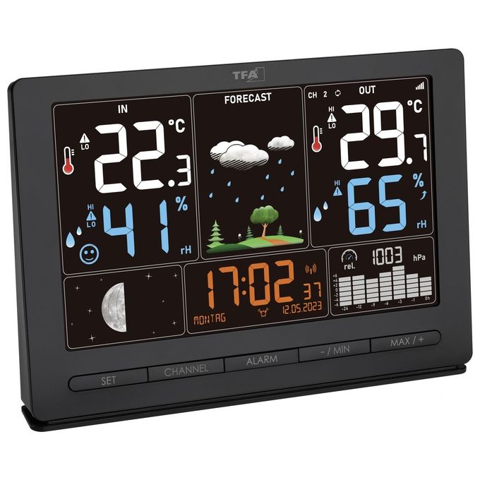 TFA 35.1118.01 Season 2 Stazione Meteo Wireless Display Colori Temperatura Umidita' Orologio Radiocontrollato Fasi Lunari colore Nero