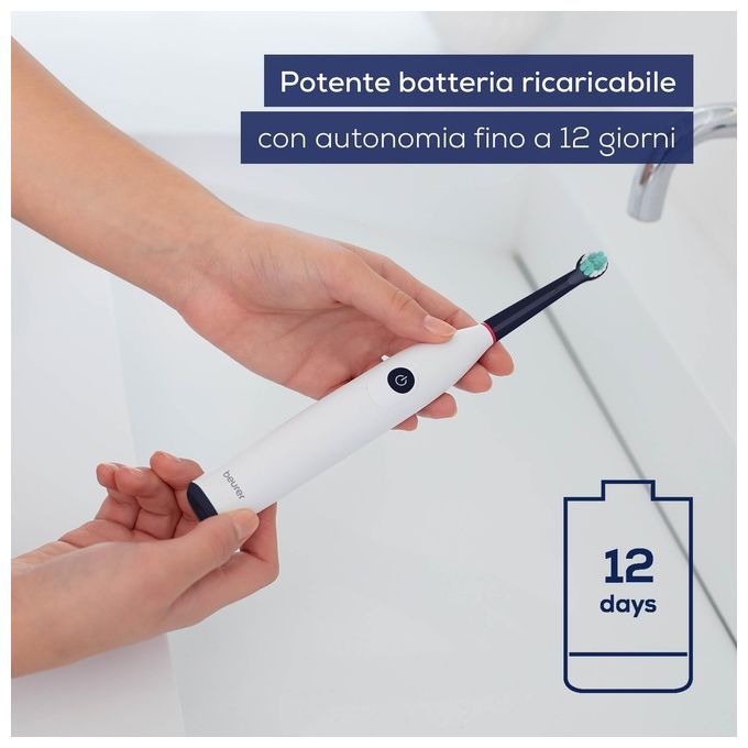 Beurer TB 15 Green Planet Spazzolino Elettrico con tecnologia oscillante e rotante - Durata batteria: 12 giorni -2 modalita' di spazzolamento (pulizia quotidiana e denti sensibili) - Timer di 2 minuti - Luce LED per livello di carica - Incl. Testina - Inc