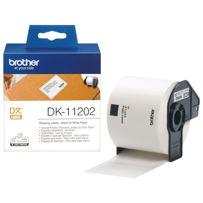 Brother 300 Etichette In Carta Nero Su Bianco 62 Mm X 100 Mm