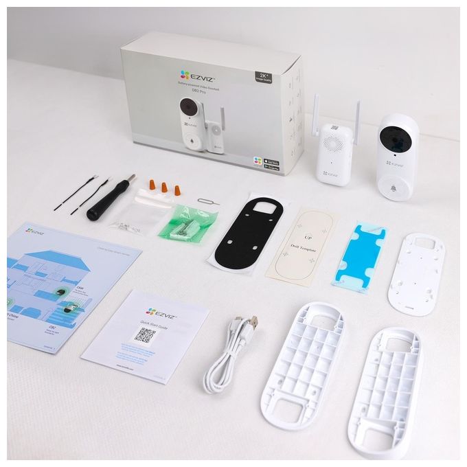 Ezviz OB03499 DB2 Pro Kit Videocitofono Smart WiFi 5MP Batteria 5200 mAh IP65 Audio Bidirezionale colore Bianco