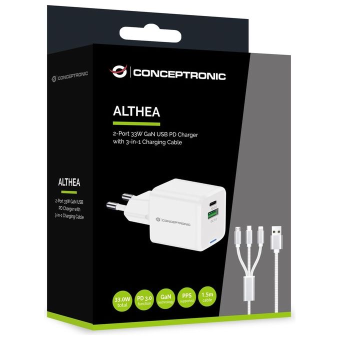 Conceptronic Althea16W Caricabatterie per Dispositivi Mobili Universale Bianco Ac Ricarica Rapida Interno