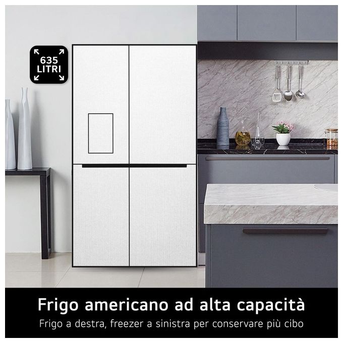 LG GSGV80PYLD InstaView Frigorifero Americano Side by Side 635 L 179 cm Classe D 35 dB No Frost Dispenser Wi-Fi colore Argento