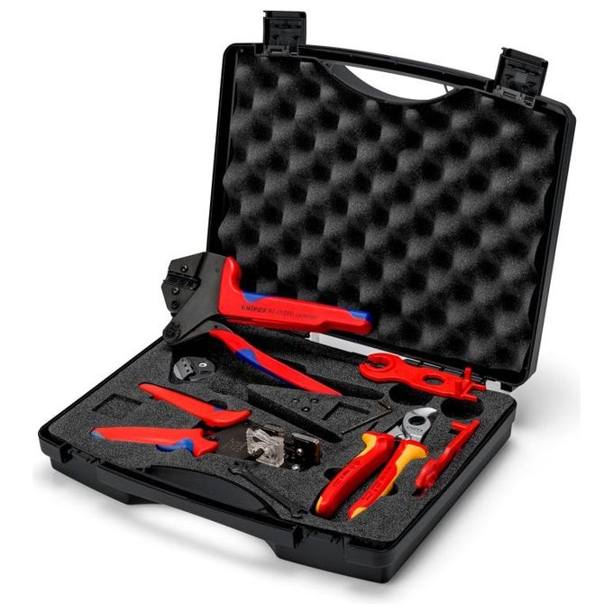 KNIPEX 97 91 04 V01 Valigetta Attrezzi per Installazioni Fotovoltaiche con Pinza Crimpatrice Universale Forbici Spelacavi e Accessori per Connettori MC4 colore Nero