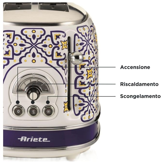 Ariete 155-0C Capri Tostapane 2 Fette 815W 6 Livelli di Doratura Vassoio Raccogli Briciole Funzione Defrost colore Bianco e Blu