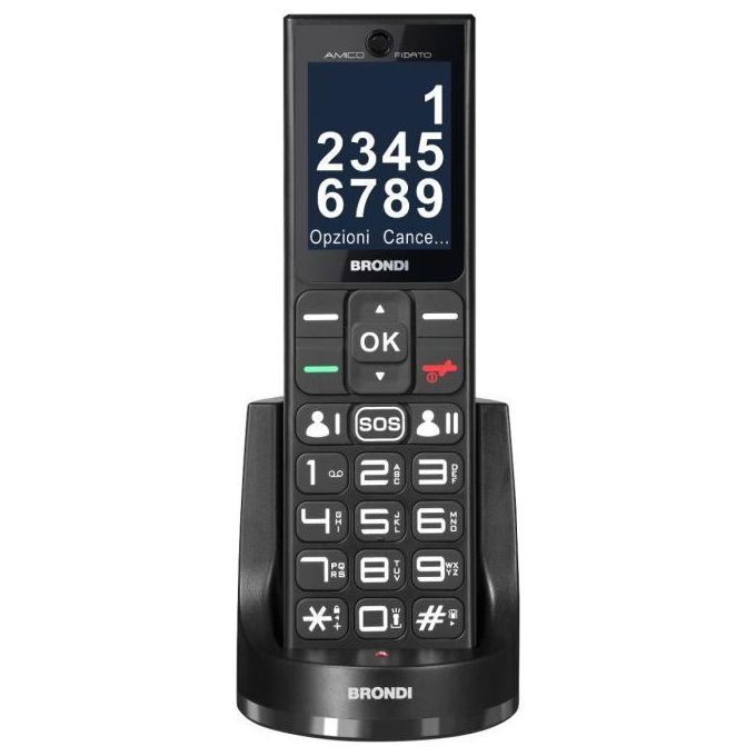 Brondi Amico Fidato Telefono Cellulare Senior Dual SIM Display 2.4'' Tasto SOS Fotocamera 1.3 MP Bluetooth colore Nero