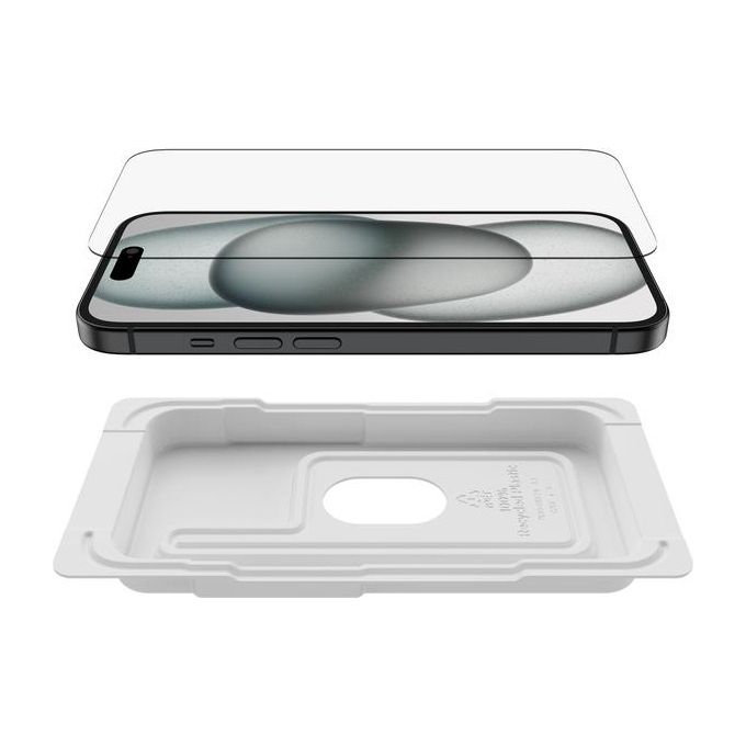 Belkin OVA135ZZ ScreenForce Pellicola Vetro Temperato Antimicrobico 9H iPhone 15 14 Pro colore Trasparente