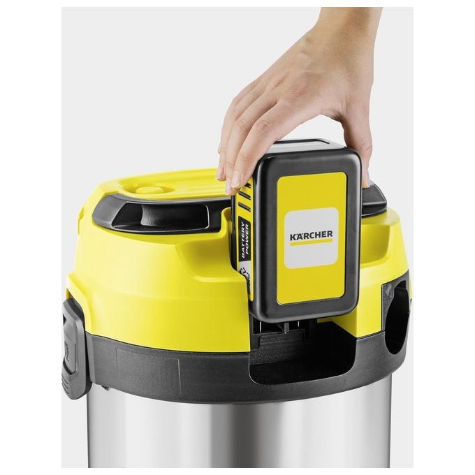 Kärcher 1.628-575.0 WD 3-18 S Aspirapolvere Cilindro Senza Sacchetto 17 L 225 W Batteria 18 V colore Nero Acciaio inox Giallo