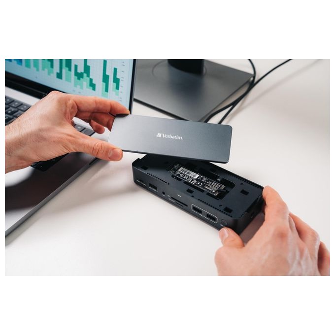 Verbatim CDS-15SSD USB-C Pro Docking Station 15 Porte SSD 256 GB 8K Ultra HD Power Delivery 100W colore Nero Grigio