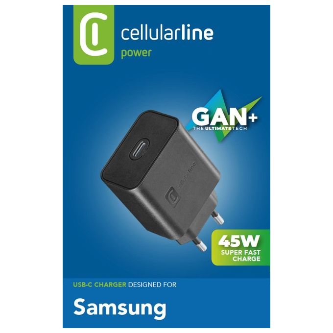 Cellularline ACHSMUSBC45WK Super Fast Charger Caricabatterie USB-C 45W Power Delivery Super Fast Charging 2.0 Samsung colore Nero