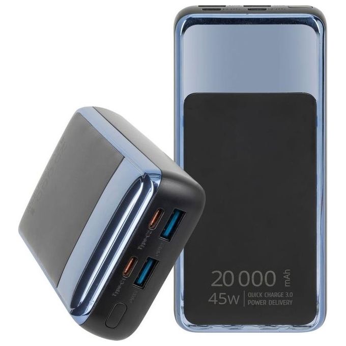 Rivacase VA1075 Power Bank 20000 mAh 45W USB-C QC PD per Smartphone Laptop colore Nero Blu