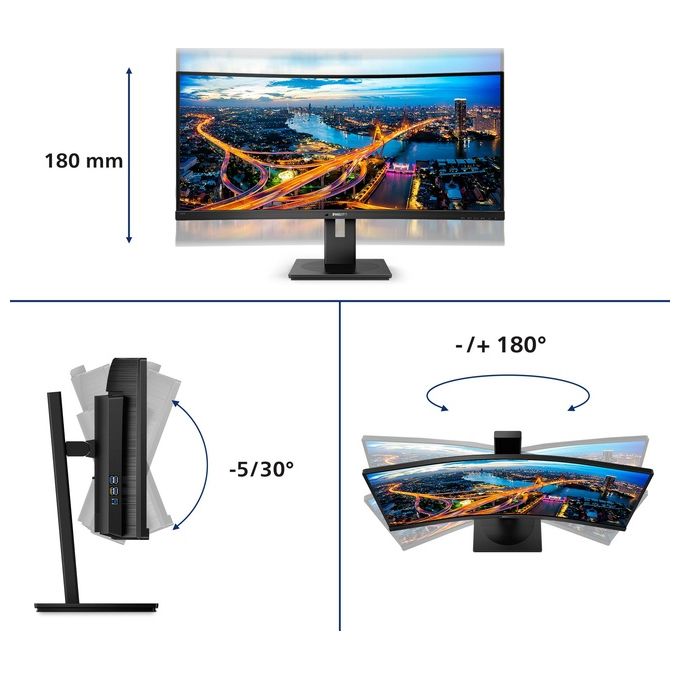 Philips 345B1C-00 B Line Monitor Curvo 34'' WQHD 3440x1440 VA 100Hz 4ms USB Hub Altoparlanti colore Nero