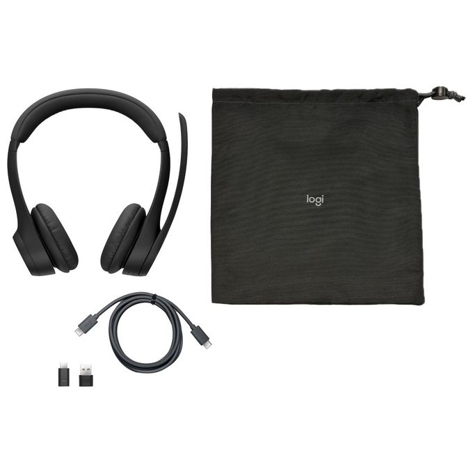 Logitech 981-001451 Zone 305 Cuffie Wireless con Microfono Bluetooth 5.3 e USB-C Plug-and-Play per Microsoft Teams Zoom Google Meet Connessione a 2 Dispositivi Autonomia 20 Ore Ricarica Rapida 5 Minuti per 1 Ora di Chiamata Materiale con 55% Plastica Rici