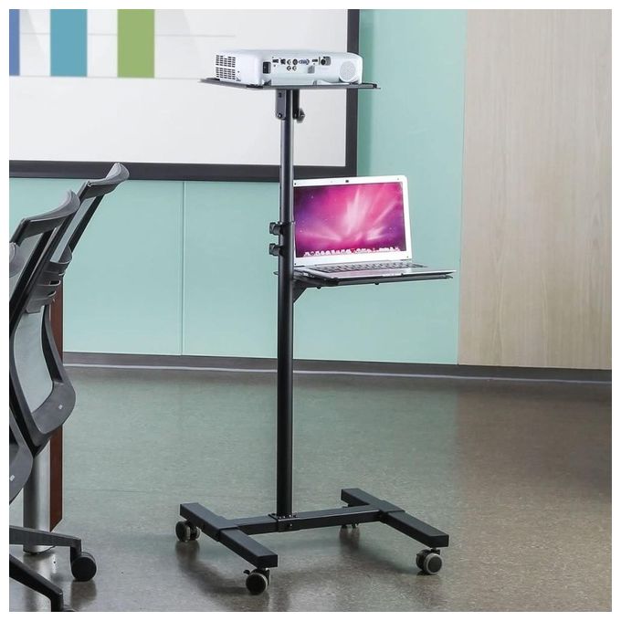 Techly 362145 Carrello per Proiettore Regolabile con 2 Mensole Altezza 950 1450 mm Inclinazione ±12° Portata 10 Kg colore Nero