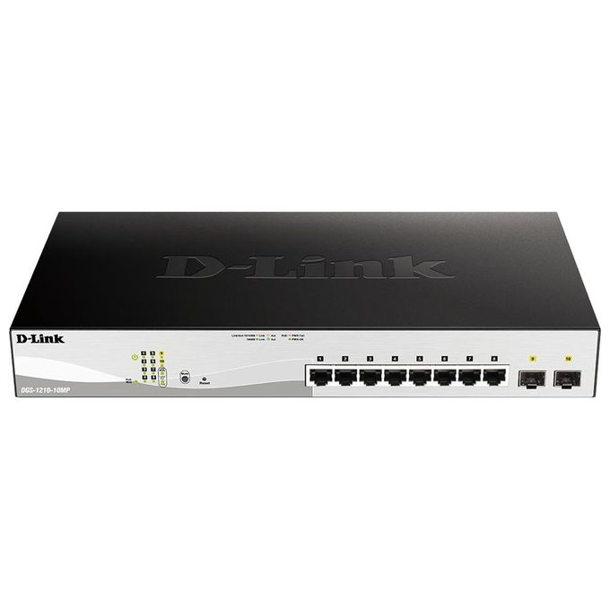D-Link DGS-1210-10MP Switch Smart PoE Gigabit 8 Porte RJ-45 2 Porte SFP Capacita' 20 Gbit-s colore Nero Grigio