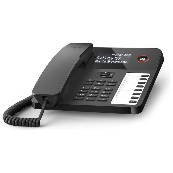 Gigaset S30350-H224-R101 DESK 600 Telefono Analogico con Vivavoce Display LCD Rubrica 100 voci compatibile apparecchi acustici colore Nero