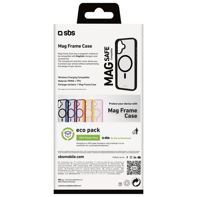 Sbs Mag Frame Case Black per iPhone 16 Compatibile con Ricarica MagSafe