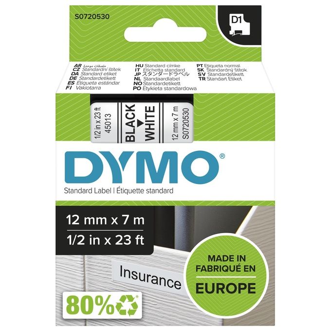 Dymo Nastro D1 12mmx7m Nero Bianc