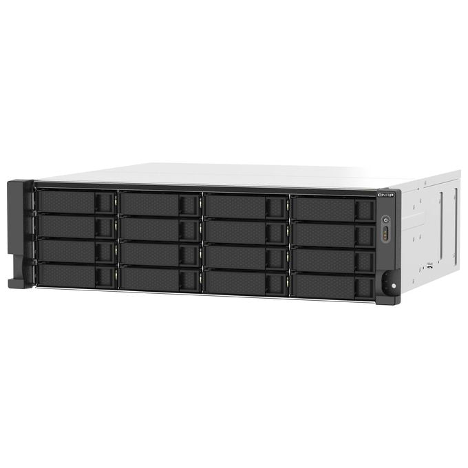 QNAP TS-1673AU-RP-16G TS-1673AU-RP Server NAS 16 Bays AMD Ryzen V1500B 16 GB DDR4 2x 2.5GbE RAID Supportato colore Nero Grigio