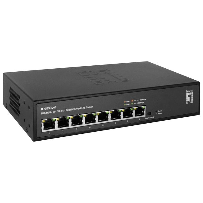 LevelOne GES-2208 Hilbert Switch Gigabit Smart Lite 8 Porte RJ45 10-100-1000 Mbps Rack 10''