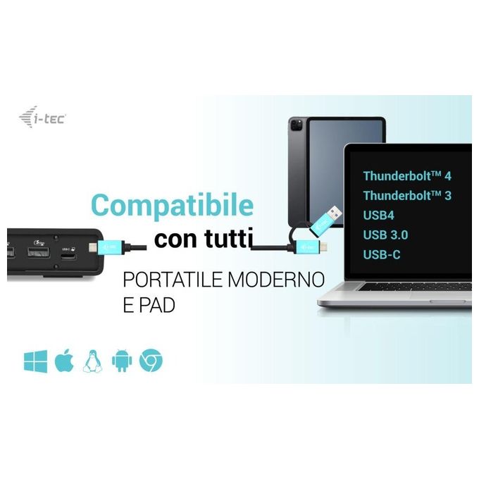 I-tec CADUA4KDOCKPDL2IT Docking Station Doppio Display USB 3.0 USB-C Thunderbolt 3 Gen2 2x DisplayPort 2x HDMI 4K Power Delivery 100W colore Nero