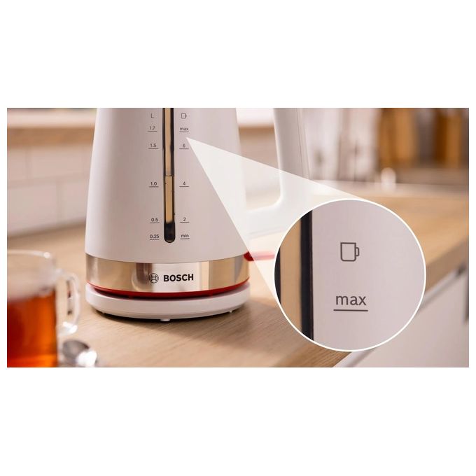 Bosch TWK4M221 MyMoment Bollitore elettrico 1.7 L 2400 W Filtro anticalcare rimovibile Base 360° Avvolgicavo colore Bianco