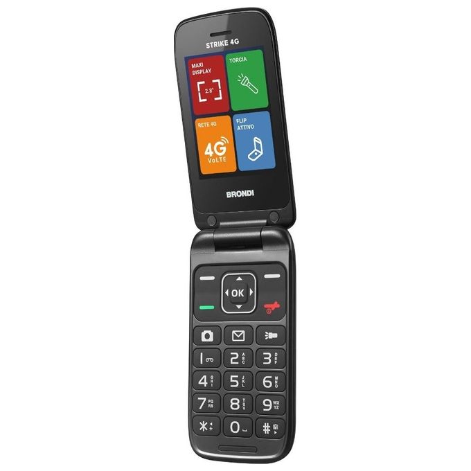 Brondi BROSTRIKE4GGR Strike Telefono Cellulare Clamshell Flip Attivo 4G Dual SIM Display 2.8'' Bluetooth 5.0 colore Dark Grey
