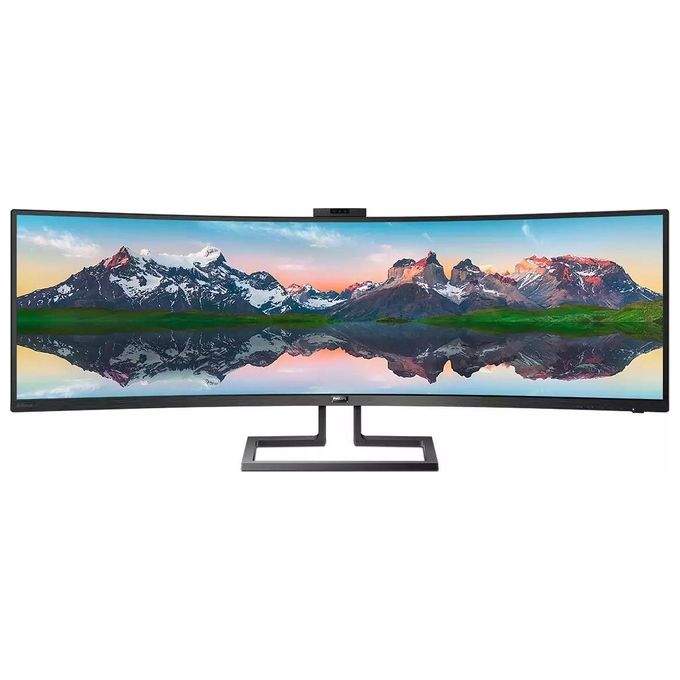Philips Monitor Curvo 49'', 499P9H, Gaming Superwide 32:9, risoluzione 5120*1440, Adaptive Sync, HDR 400, Multiview con KVM Switch integrato, Docking station USB-C, Microfono, Low Blue, Vesa, Nero