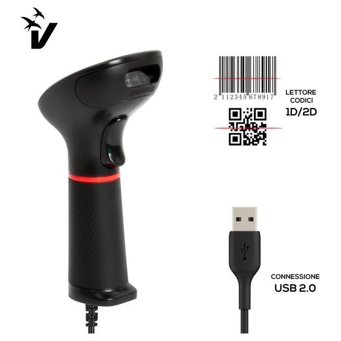 Vultech BC-07M Lettore di codici a barre portatile 1D 2D USB sensore CMOS 640x480 colore Nero